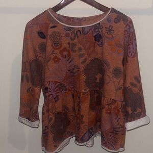 Anthropologie Floral Blouse - Rust and Plum